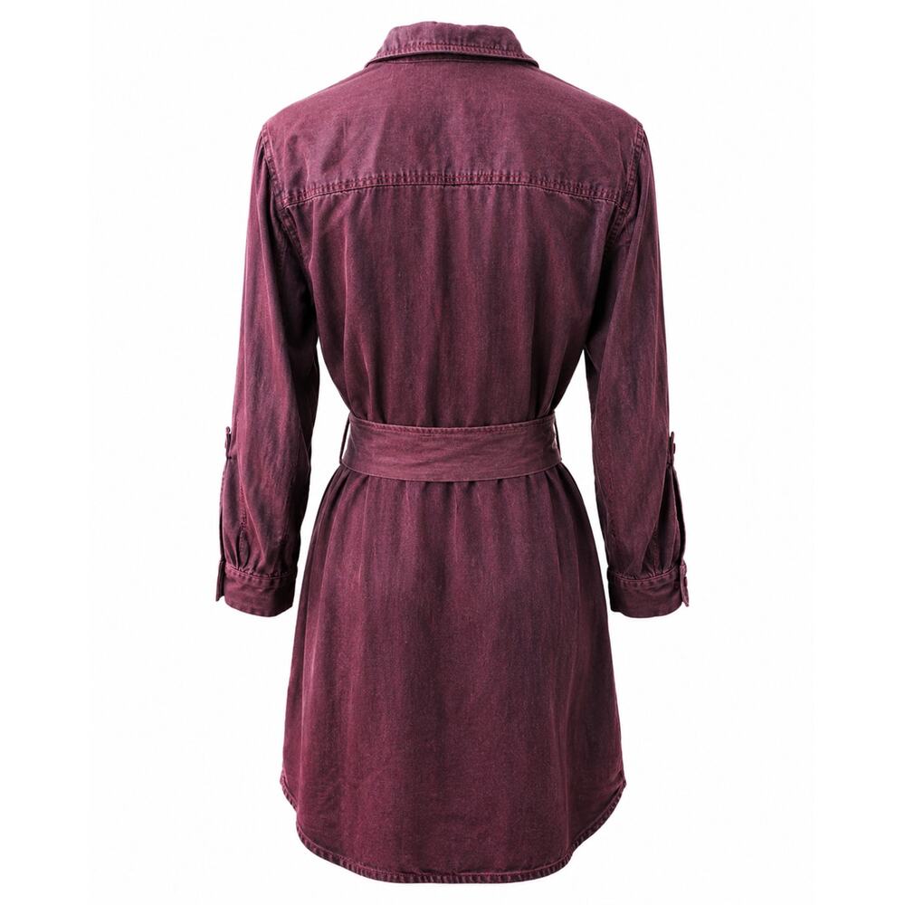Bella Dahl Tencel Belted Shirt Dress Pinot Noir Burgundy Size M - Picture 2 of 6